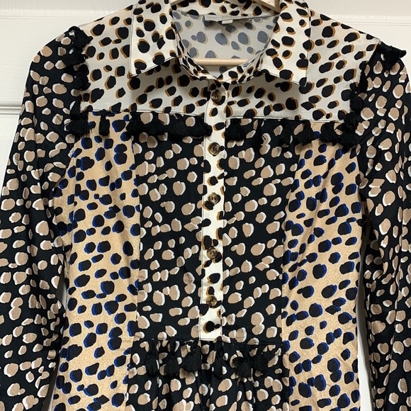 NEVER FULLY DRESSED Edna Leopard Print Tassel Midi Shirt Dress Size S - Picture 5 of 11